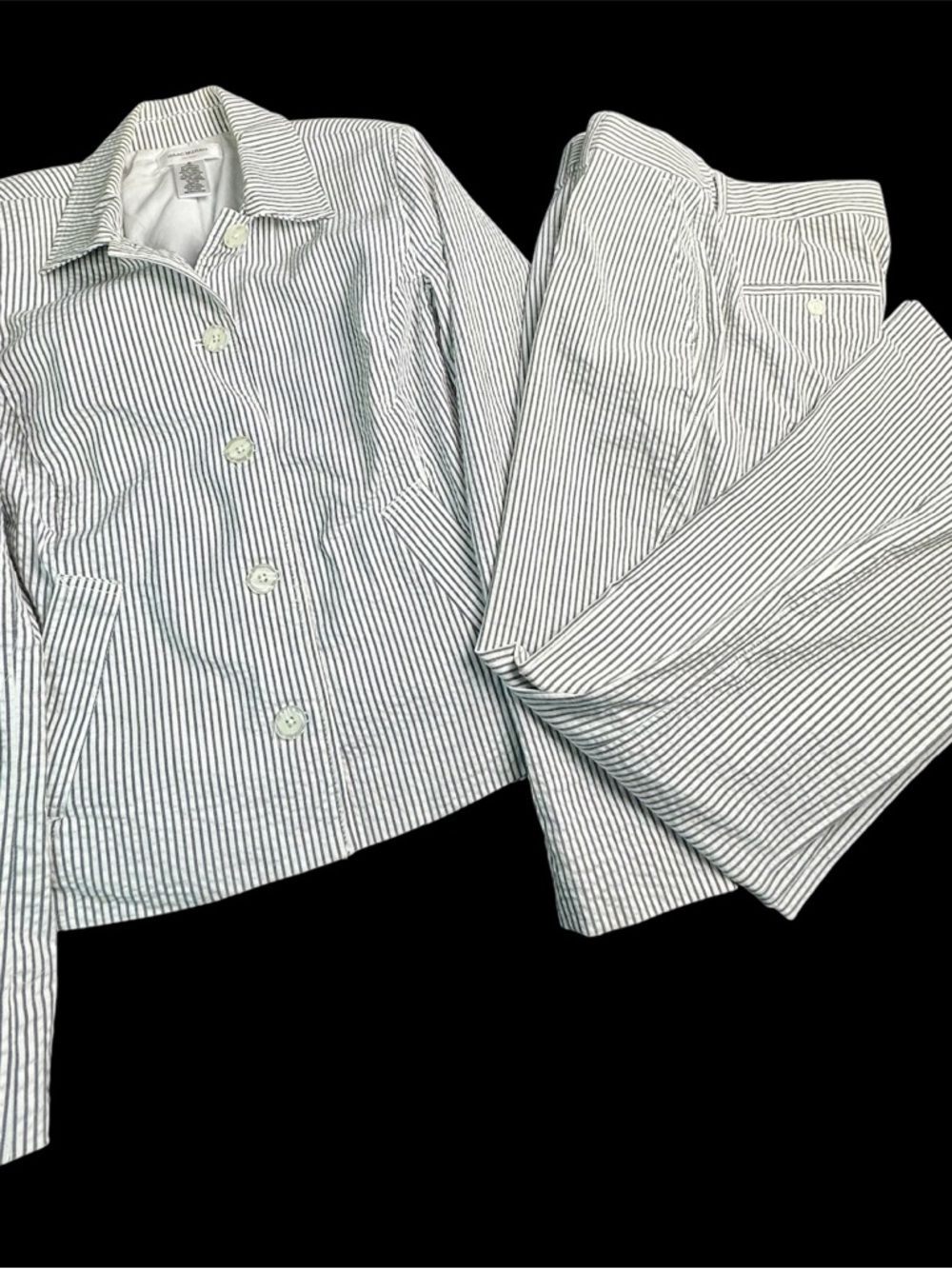 🤍✨ office style Isaac Mizrahi Striped Blazer Pants Set 2 Pc M 8886-16 ✨🤍
